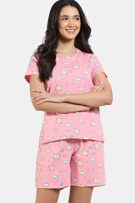 Zivame Joyful Jingles Knit Cotton Shorts Set - Quartz Pink — image 2